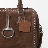 American Darling Brown Suede Leather Speedy Bag with Silver Horse Bit Accent
