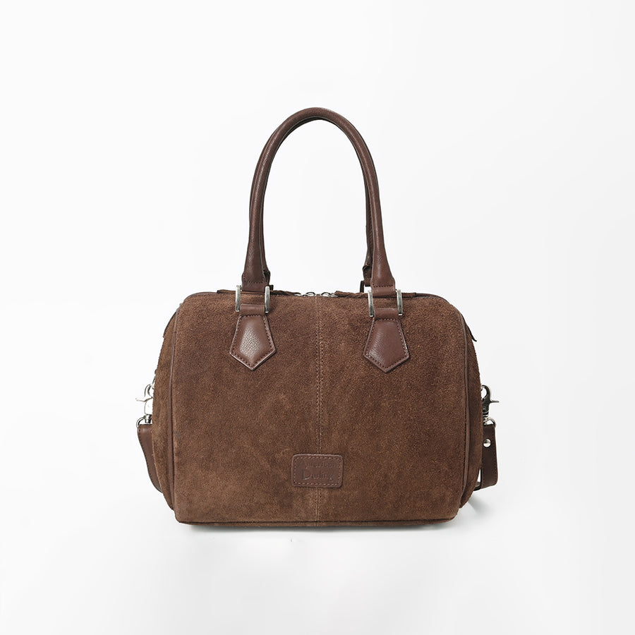American Darling Brown Suede Leather Speedy Bag with Silver Horse Bit Accent
