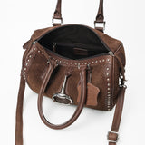 American Darling Brown Suede Leather Speedy Bag with Silver Horse Bit Accent