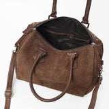 American Darling Brown Suede Leather Speedy Bag with Silver Horse Bit Accent