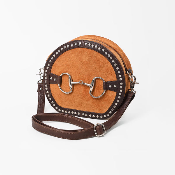 American Darling Genuine Leather Suede Studded Snaffle Bit Canteen Bag