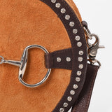 American Darling Genuine Leather Suede Studded Snaffle Bit Canteen Bag