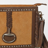 American Darling Western Suede Fringe Crossbody Bag for Women, Studded Leather Purse with Horse Bit Accent