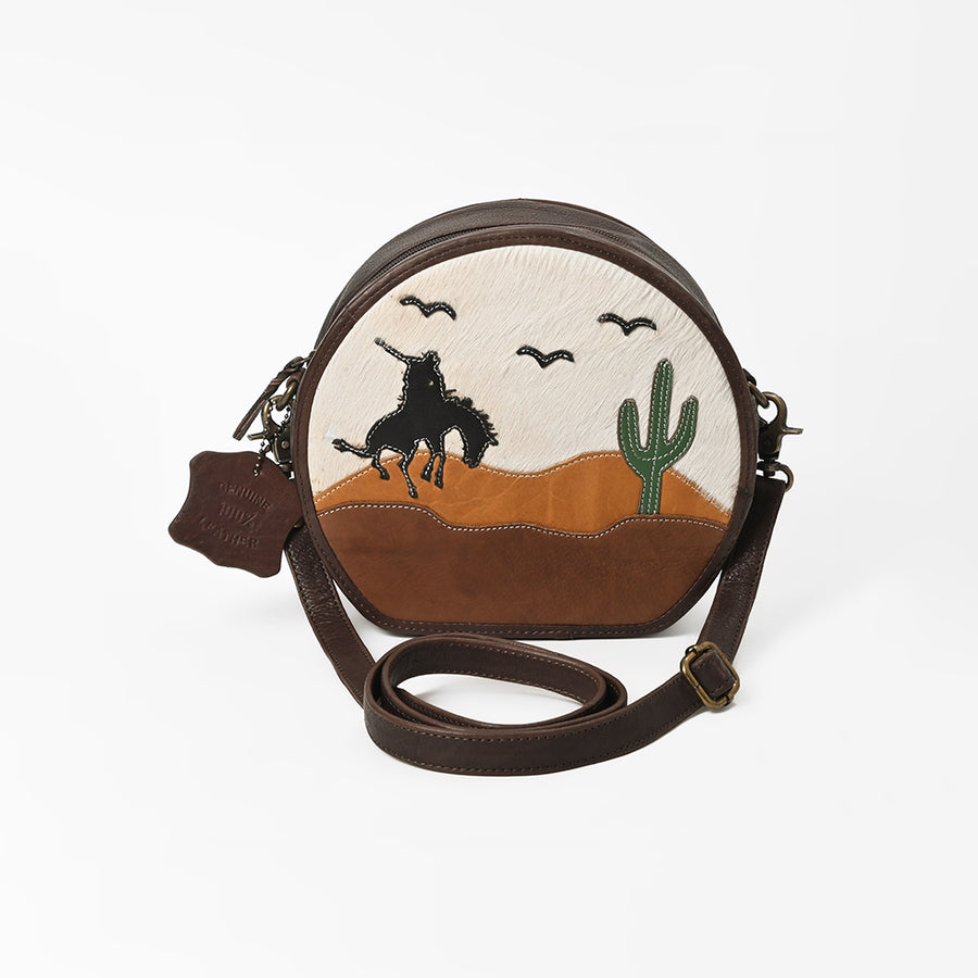 American Darling Genuine Leather Canteen Bag w/ Desert Cactus