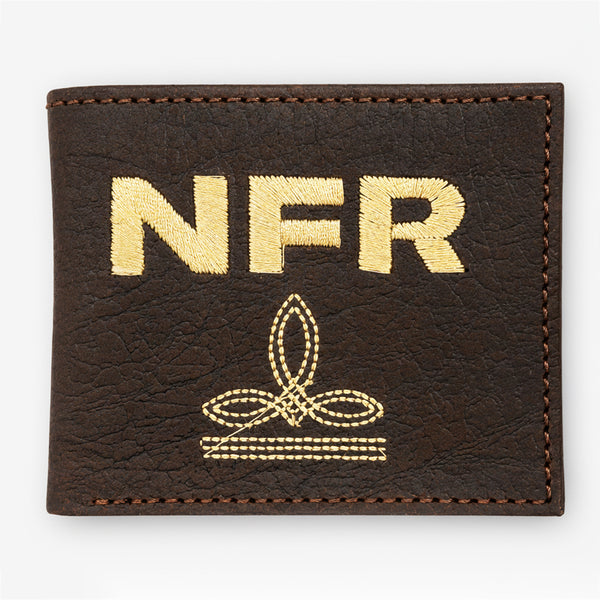 Official PRCA & NFR Licensed Collection® Embroidered Dark Brown Leather Bifold Wallet