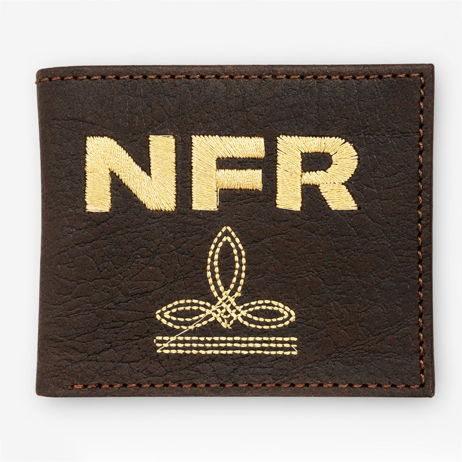 Official PRCA & NFR Licensed Collection® Embroidered Dark Brown Leather Bifold Wallet