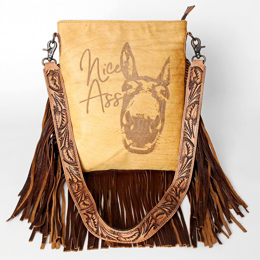 American Darling Messenger Hand Tooled Hair On Genuine Leather Western Women Bag Handbag Purse | Cute