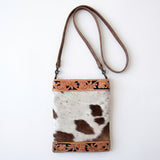 American Darling Hair-On Cowhide Leather Crossbody Bag for Women, Brown White Tooled Western Shoulder Purse, Premium Fashion Travel Gift