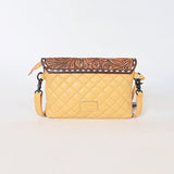 American Darling Yellow Leather Quilted Hand Tooled Flap Crossbody Bag