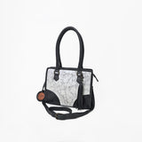 Brown and cream leather tote bag with tooled floral corners - Uhorse
