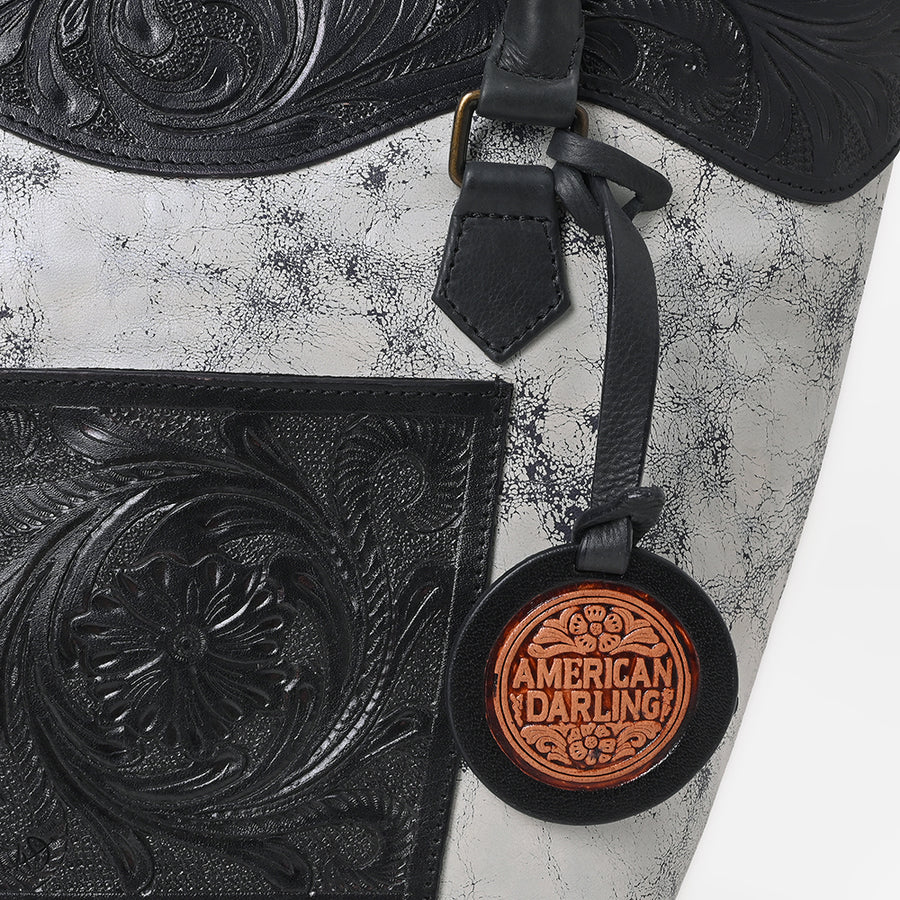 American Darling Western Leather Silver Crackle Tote Bag