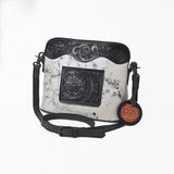 White and black leather crossbody bag with tooled black leather accents - Uhorse