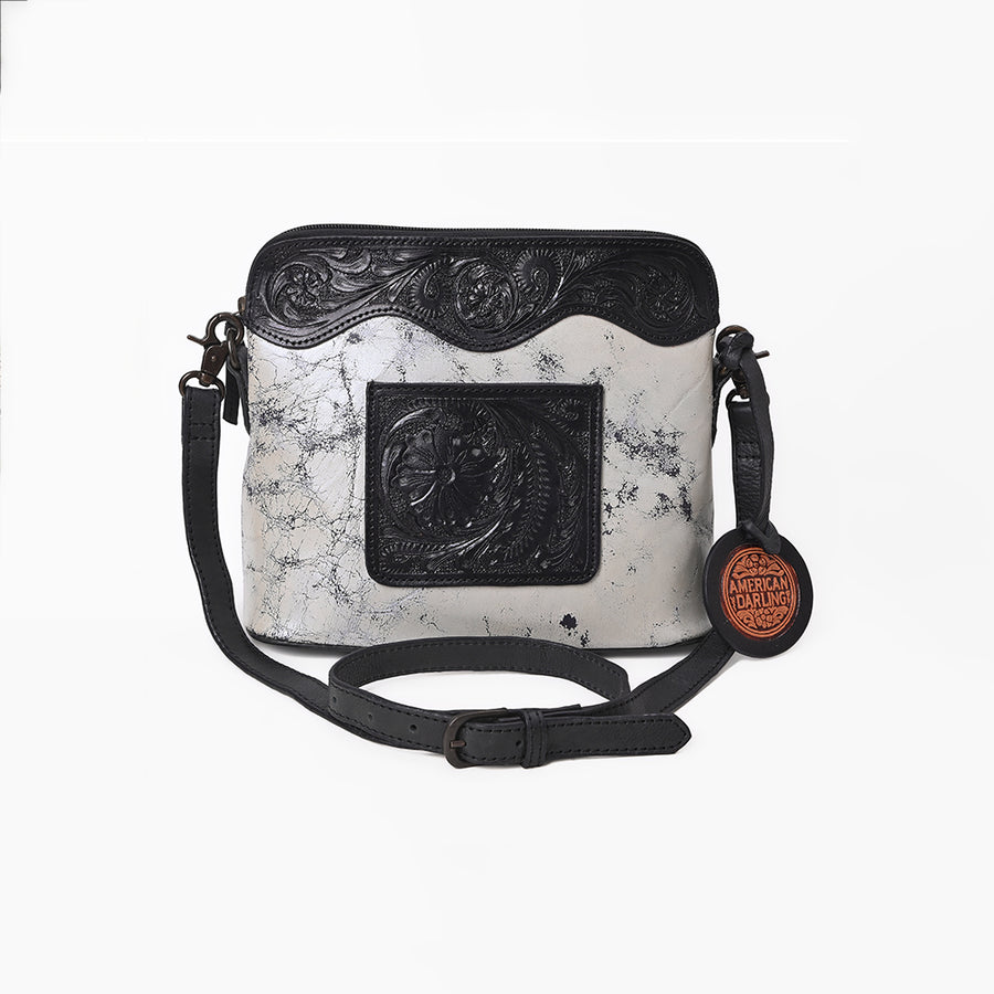American Darling Western Leather Silver Crackle Crossbody