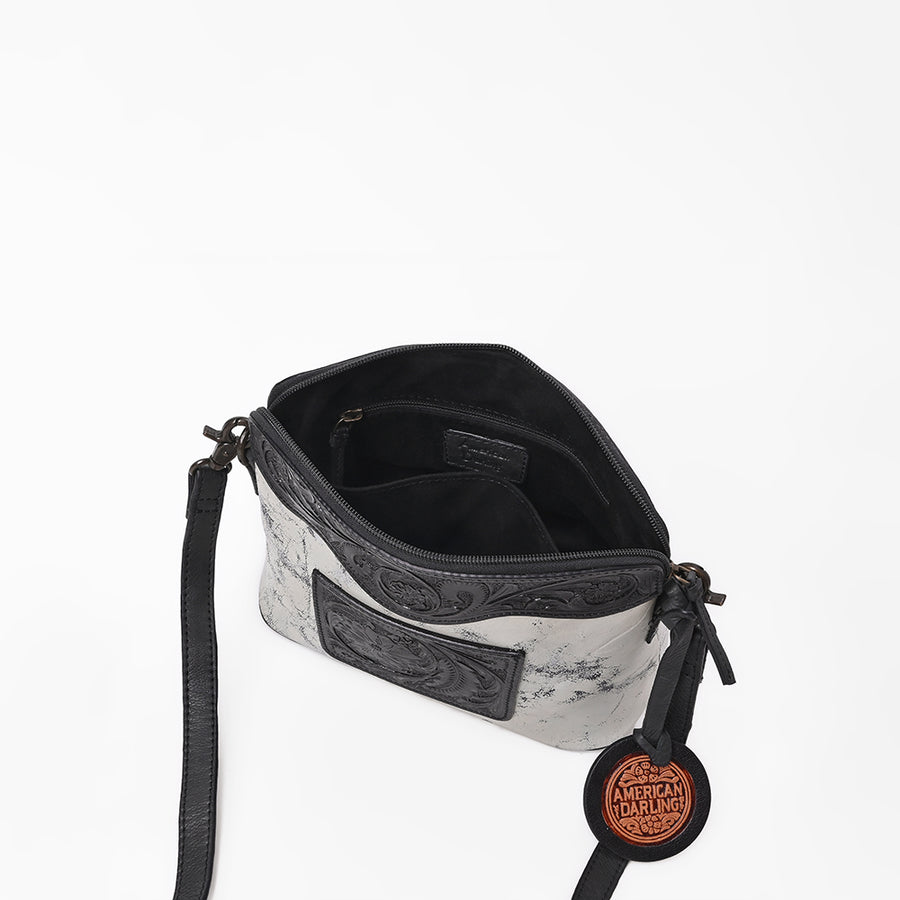 American Darling Western Leather Silver Crackle Crossbody