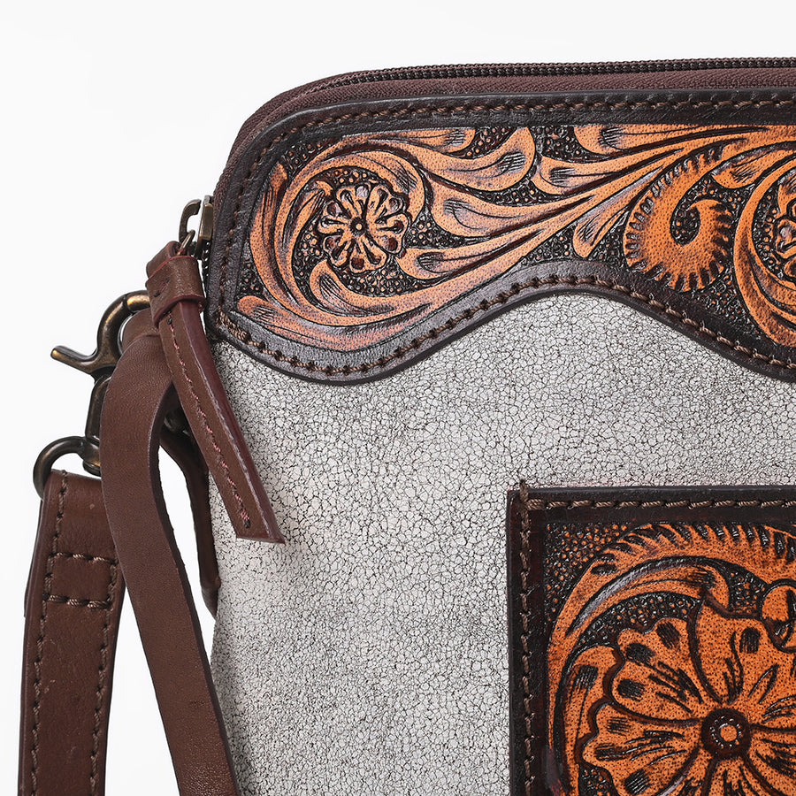 American Darling Western Leather Silver Crackle Crossbody