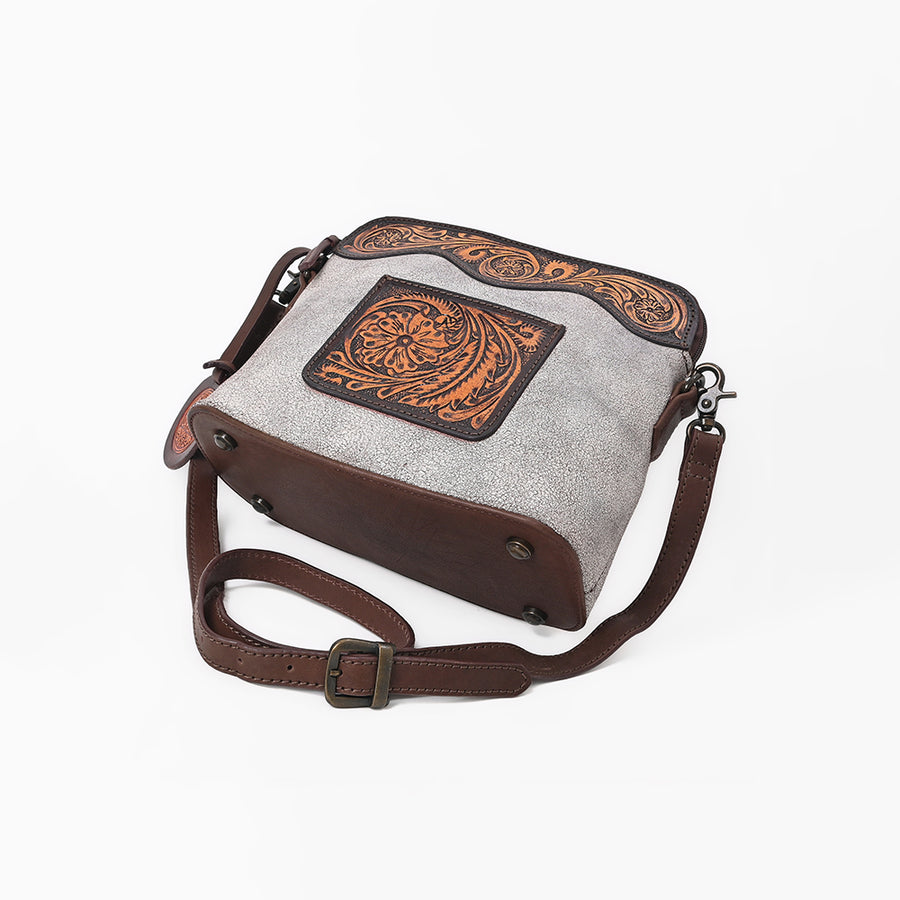 American Darling Western Leather Silver Crackle Crossbody