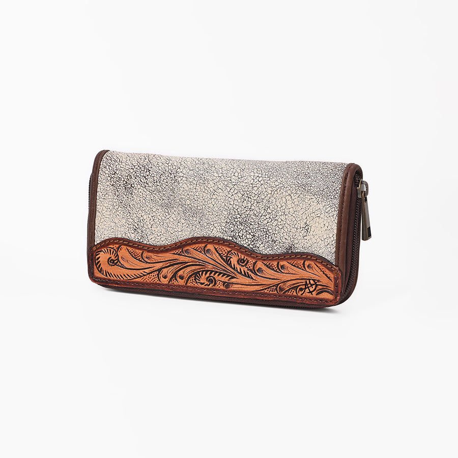 Leather and suede wallet with tooled floral detail - Uhorse