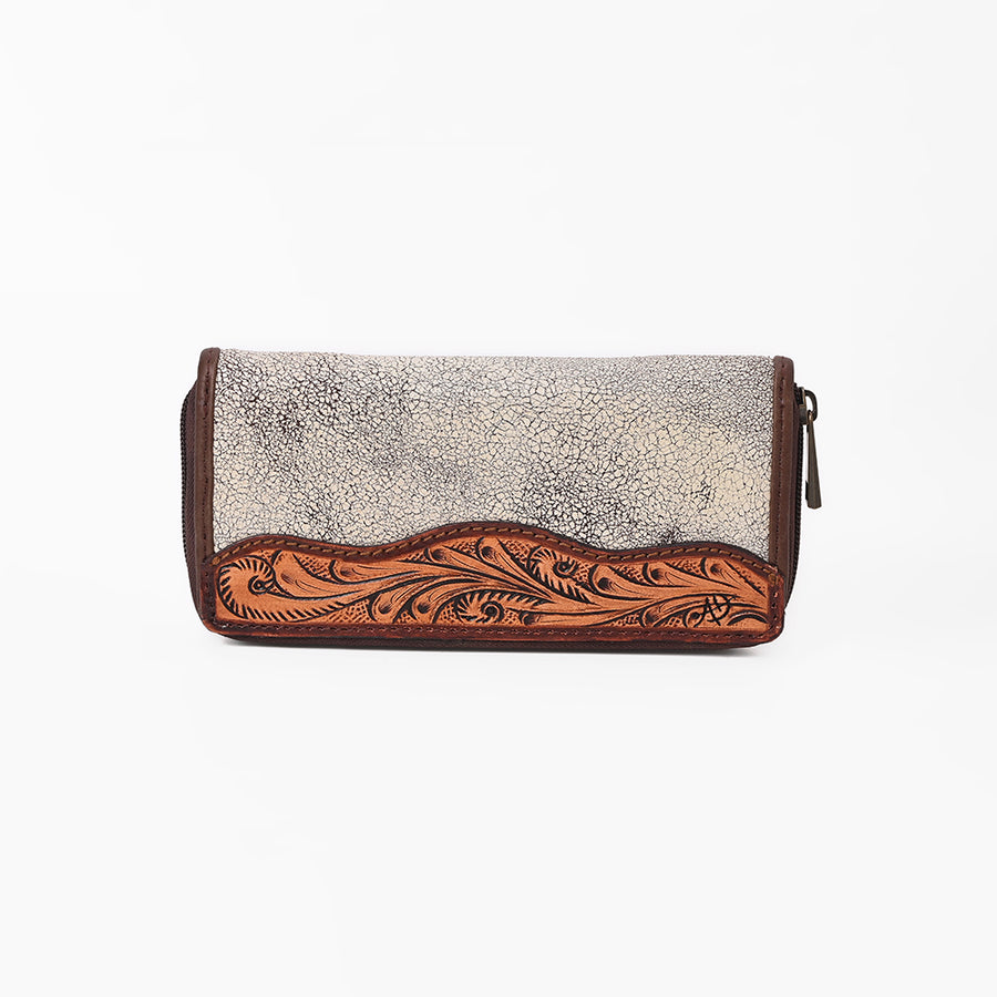 American Darling Western Women Silver Crackle Leather Wallet