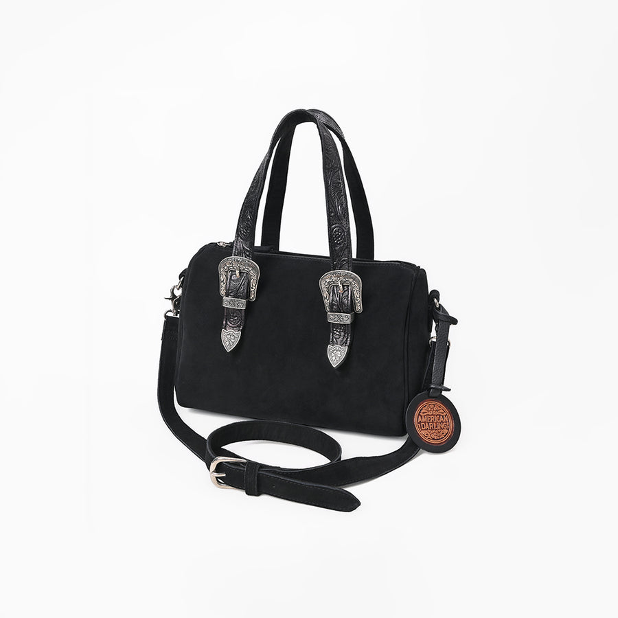 American Darling Western Leather Tote Bag w/ Tooled Buckle Straps
