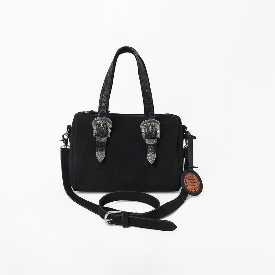 American Darling Western Leather Tote Bag w/ Tooled Buckle Straps