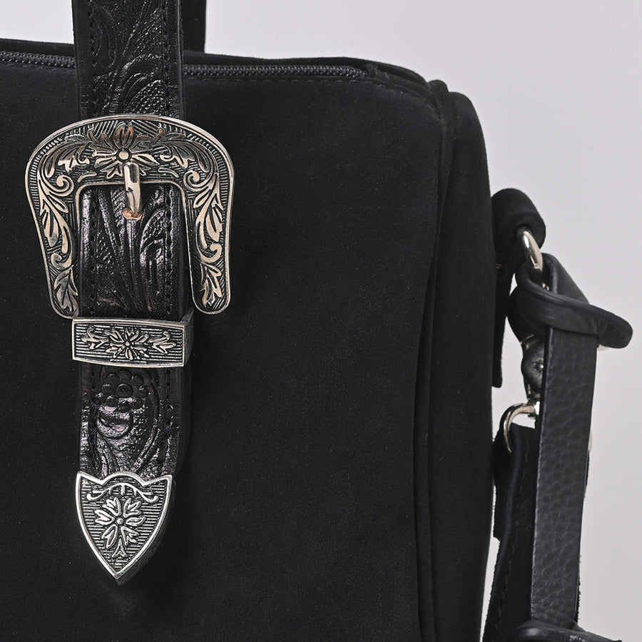American Darling Western Leather Tote Bag w/ Tooled Buckle Straps