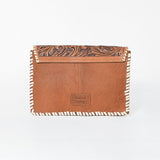 American Darling Tooled Leather Clutch Wallet for Women, Hair-On Hide Western Organizer with Whipstitch Detail