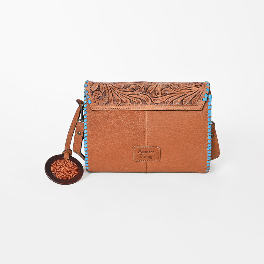 American Darling Hair-On Hide Crossbody Bag for Women, Tooled Leather Western Purse with Turquoise Detail