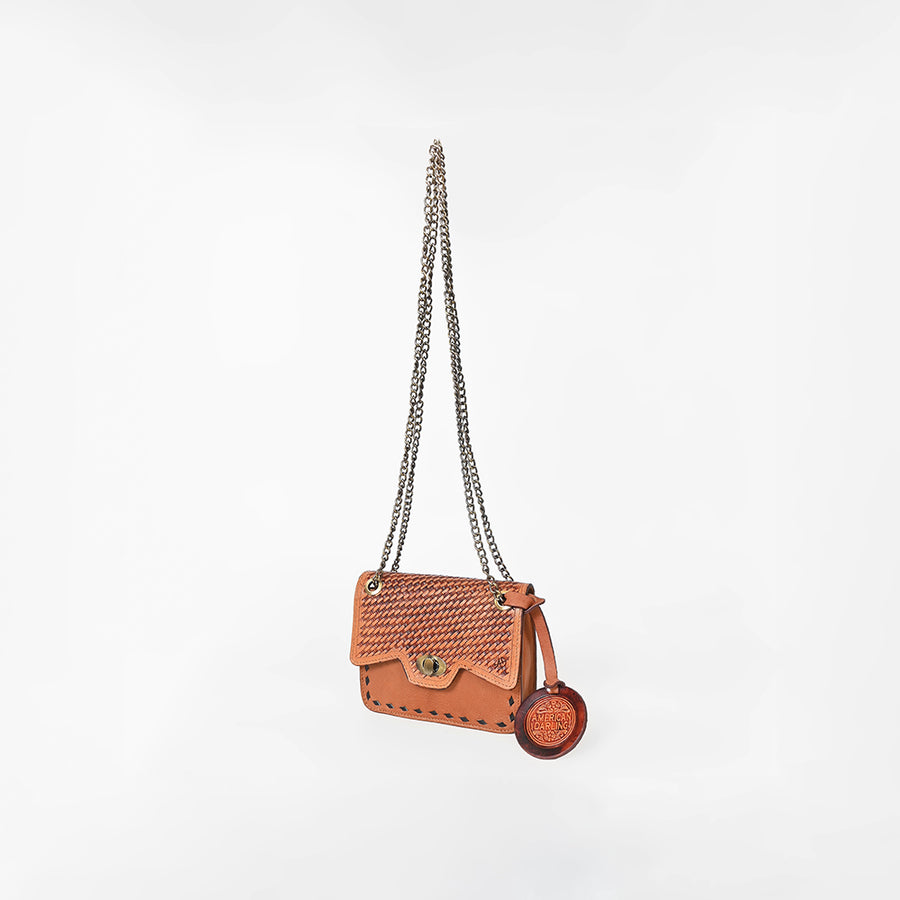 American Darling Genuine Leather Basketweave Tooled Crossbody Bag