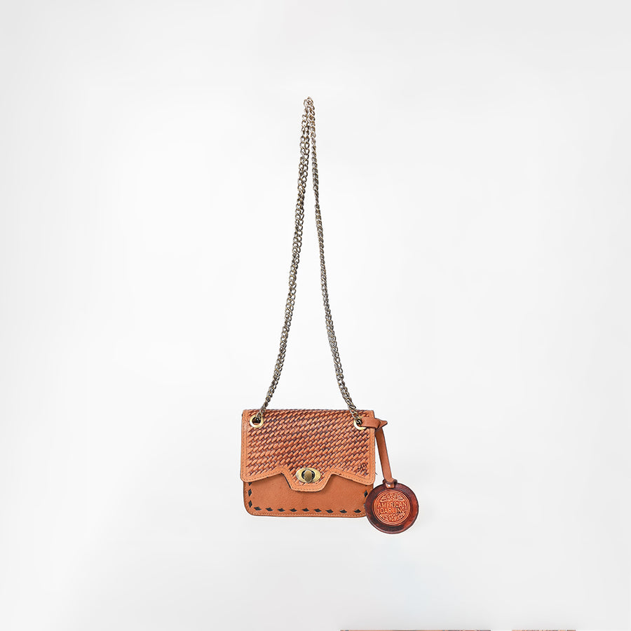 American Darling Genuine Leather Basketweave Tooled Crossbody Bag