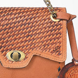 American Darling Genuine Leather Basketweave Tooled Crossbody Bag