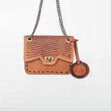 American Darling Genuine Leather Basketweave Tooled Crossbody Bag