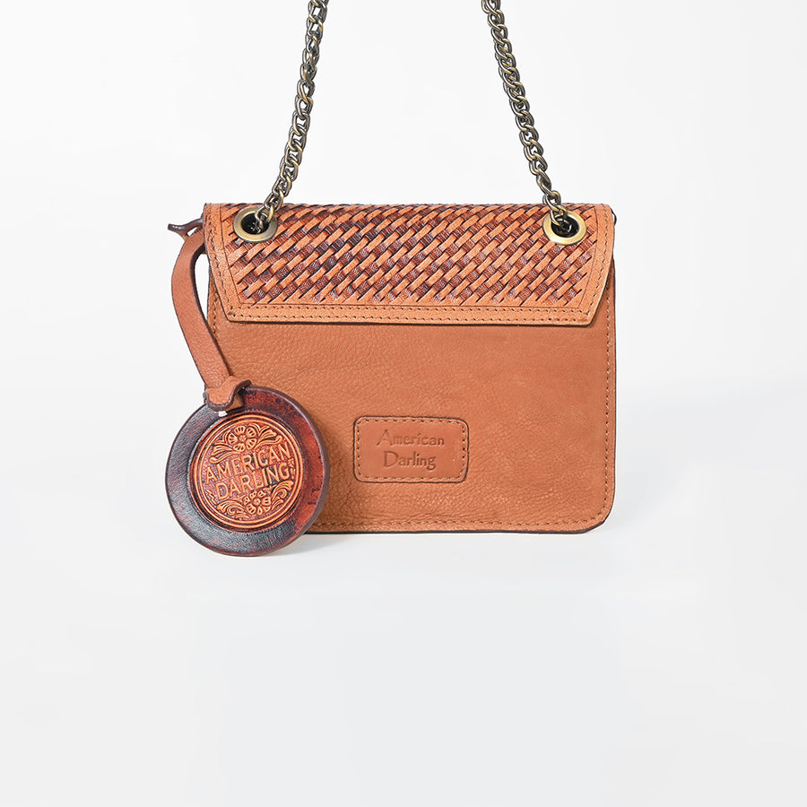 American Darling Genuine Leather Basketweave Tooled Crossbody Bag