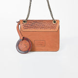 American Darling Genuine Leather Basketweave Tooled Crossbody Bag