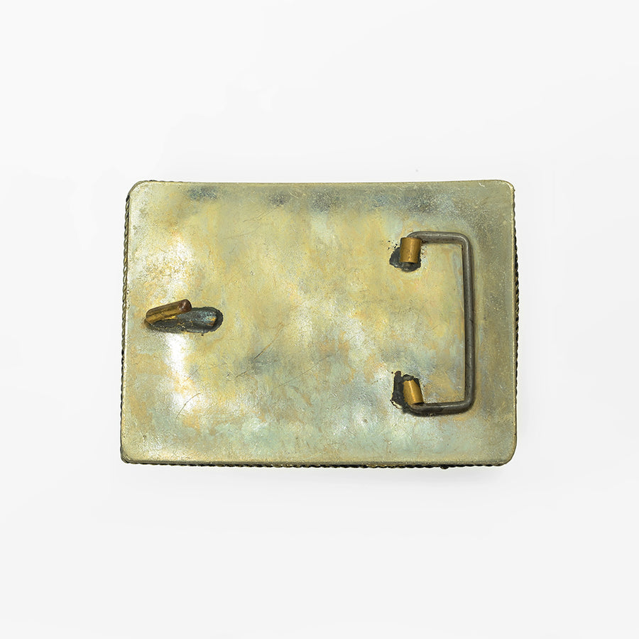 American Darling  Belt Buckle Engraved Brass Turquoise Rhinestone Scrollwork