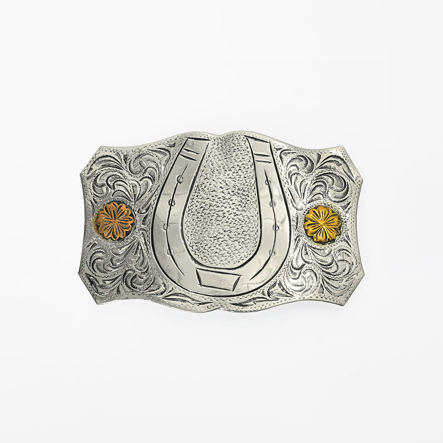 American Darling Horseshoe Western Belt Buckle, Engraved Silver Tone Cowboy Belt Accessory for Men & Women