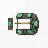 American Darling Vintage Southwest Turquoise Belt Buckle and Keeper Set – Antique Brass Tone Cowboy Buckle Hardware