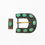 American Darling Vintage Southwest Turquoise Belt Buckle and Keeper Set – Oxidized Gunmetal Cowboy Buckle Hardware