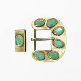 American Darling Vintage Southwest Turquoise Belt Buckle and Keeper Set – Brushed Gold Tone Cowboy Buckle Hardware