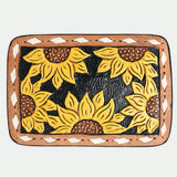 Tan leather belt with black buckle and white diamond stitching - Uhorse