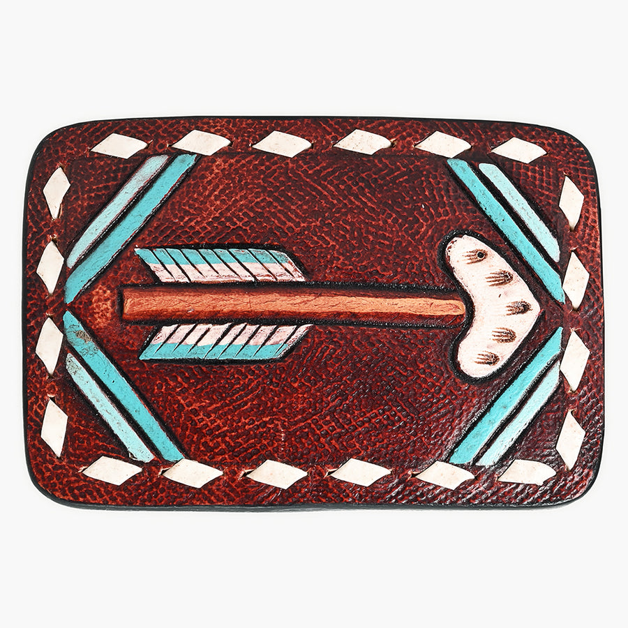 AMERICAN DARLING Arrow Hand Tooled Painted Belt Buckle Genuine Leather Covered Stylish Buckle Brown - Uhorse