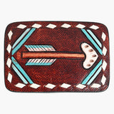 AMERICAN DARLING Arrow Hand Tooled Painted Belt Buckle Genuine Leather Covered Stylish Buckle Brown - Uhorse