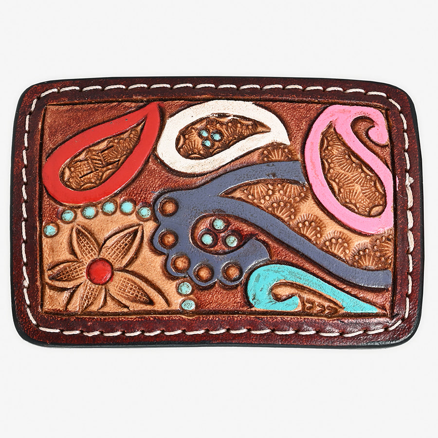 Leather belt buckle with tan suede and black metal hardware - Uhorse