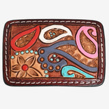 Leather belt buckle with tan suede and black metal hardware - Uhorse