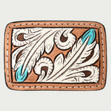 Leather belt buckle with black metal hardware and tan suede - Uhorse