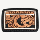 AMERICAN DARLING Floral Hand Carved Painted Belt Buckle Genuine Leather Covered Stylish Buckle Black - Uhorse