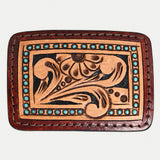 AMERICAN DARLING Floral Hand Carved Painted Belt Buckle Genuine Leather Covered Stylish Buckle Brown - Uhorse
