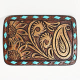 AMERICAN DARLING Floral Hand Carved Painted Belt Buckle Genuine Leather Covered Stylish Buckle - Uhorse