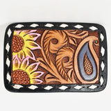 AMERICAN DARLING Floral Hand Carved Painted Belt Buckle Genuine Leather Covered Stylish Buckle - Uhorse
