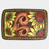 AMERICAN DARLING Floral Hand Carved Painted Belt Buckle Genuine Leather Covered Stylish - Uhorse