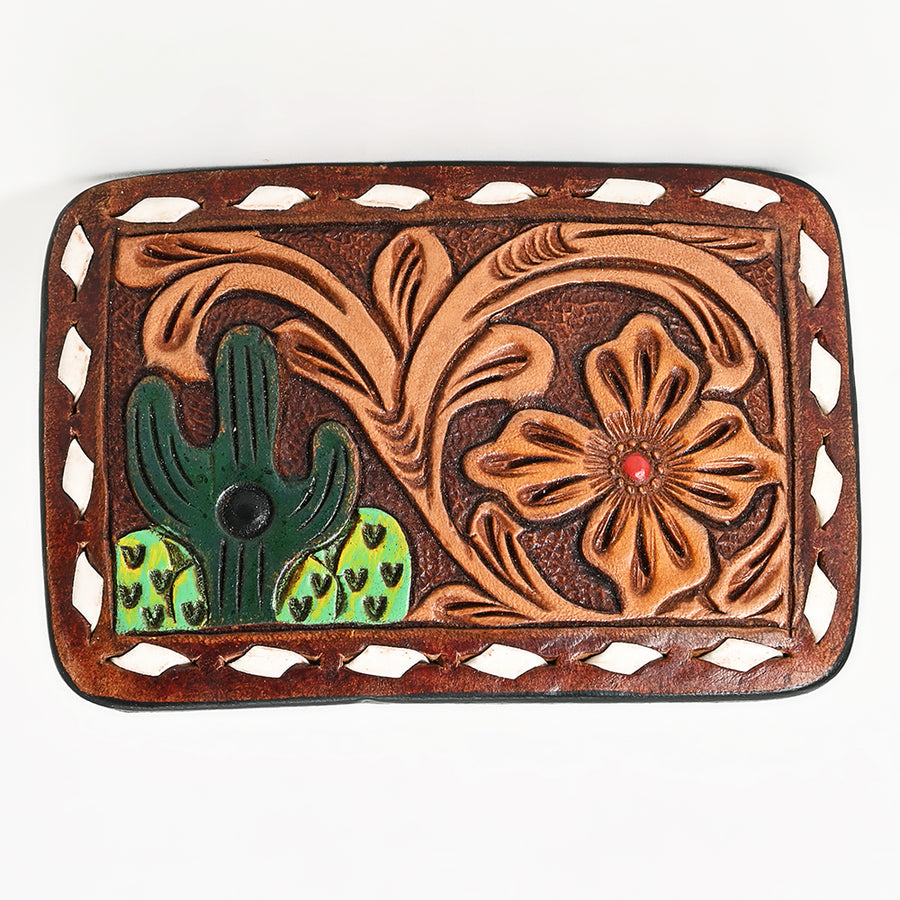 AMERICAN DARLING Floral Hand Carved Painted Belt Buckle Genuine Leather Covered Stylish Buckle Brown - Uhorse